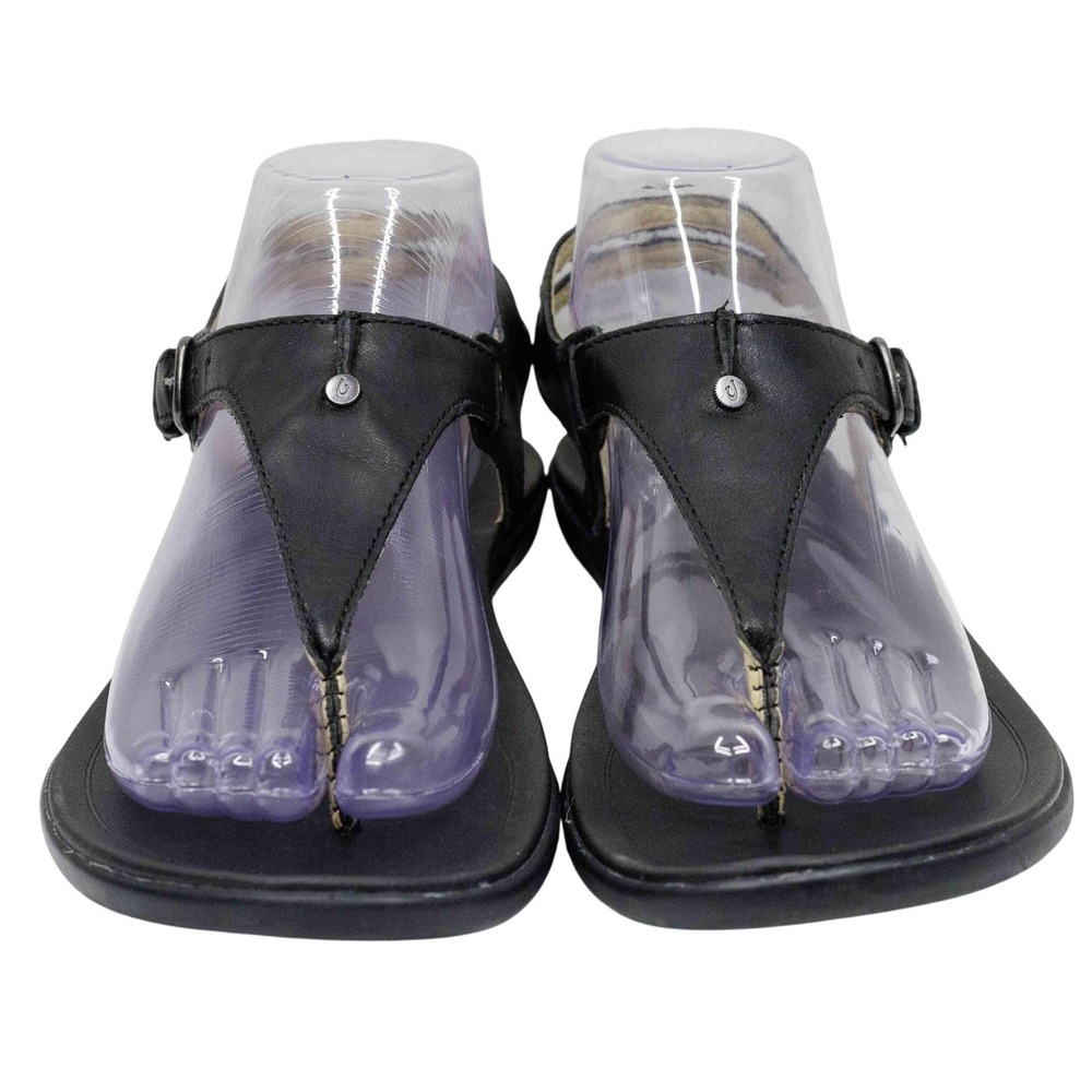 OluKai Black Leather T-Strap Sandals